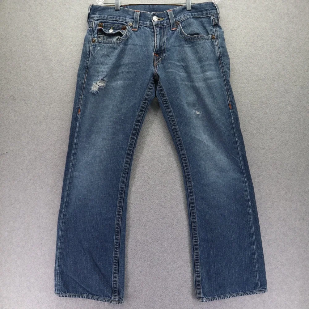 True Religion Jeans Mens 32 Billy Relaxed Bootcut‎ Flap Pocket Cotton Denim Blue